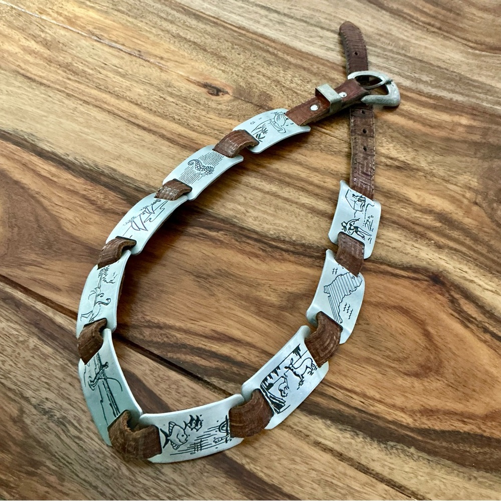 Vintage Floridian Ocean Life Concho Belt - Aluminum Conchos w Buckle & Keeper